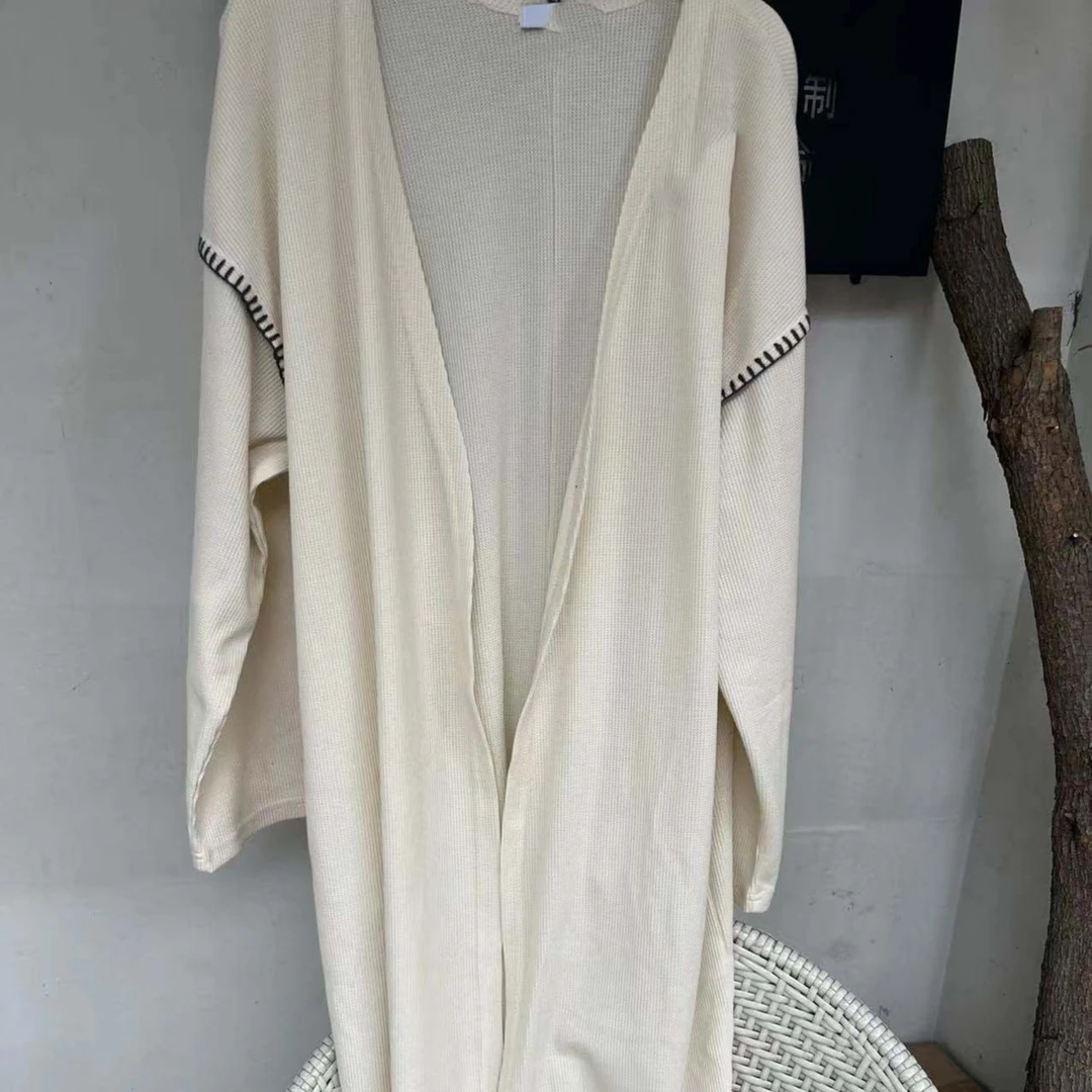 ML5315 春秋中长款宽松华夫格开衫风衣外套