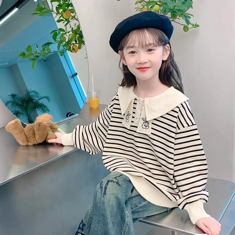 华复合牛奶丝女童卫衣春秋款2025新款洋气儿童秋秋季POLO领上衣