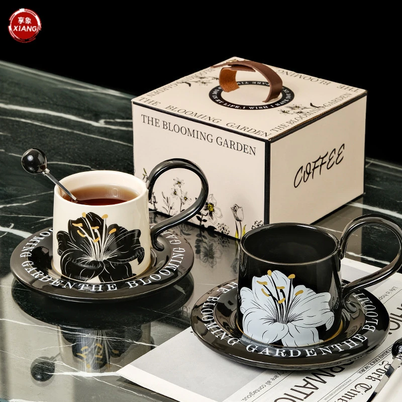 复古风陶瓷咖啡杯碟轻奢高级感下午茶咖啡杯家用马克杯礼盒伴手礼