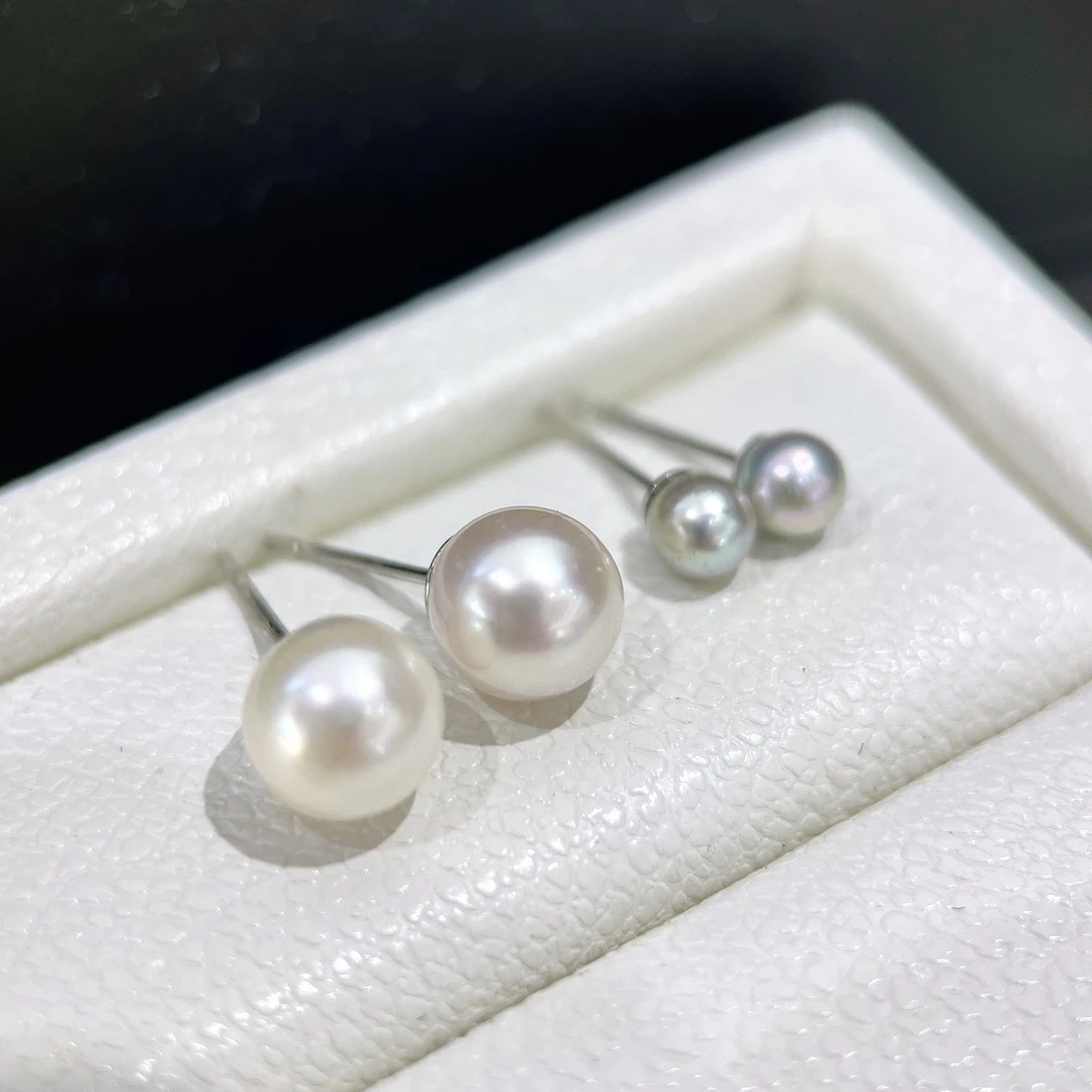【涵涵海水akoya珍珠耳钉6-7MM＋真多麻耳钉4-5MM 配件S925银 P1137