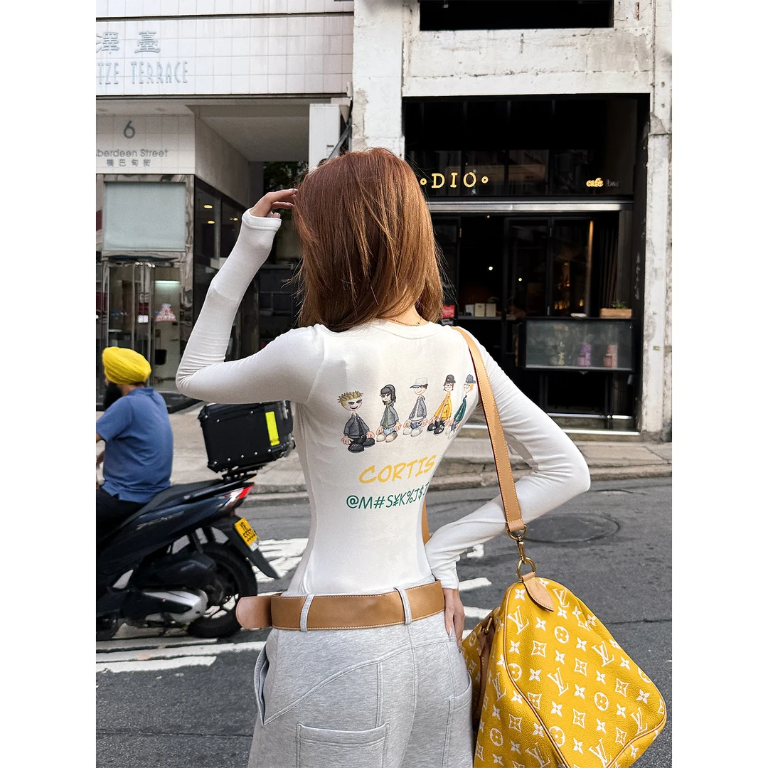 LI婉君【老公T】秋季时尚长袖修身显瘦印花T恤上衣LWJ25C3T2934