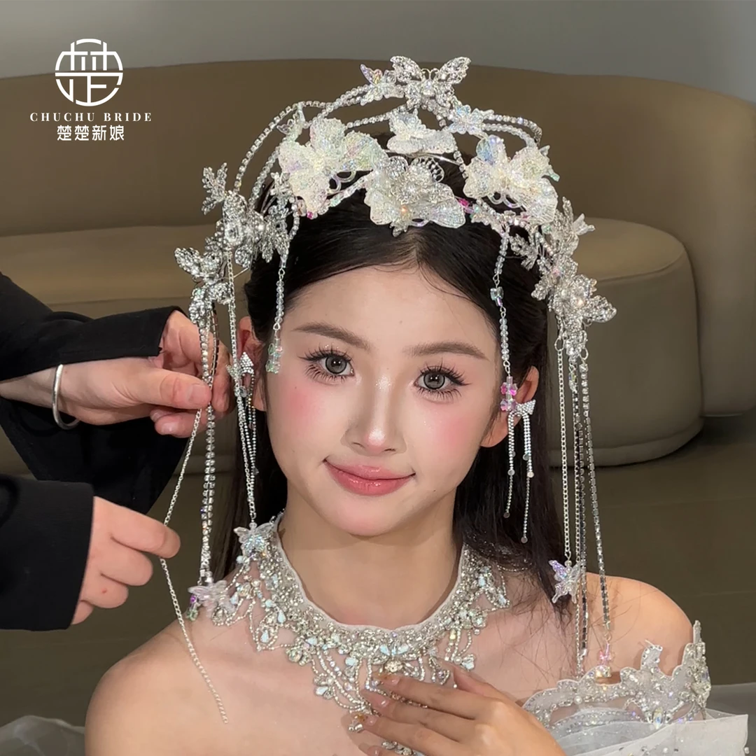 新娘头饰森系婚礼时尚韩式宫廷流苏步摇皇冠婚饰复古网红发饰