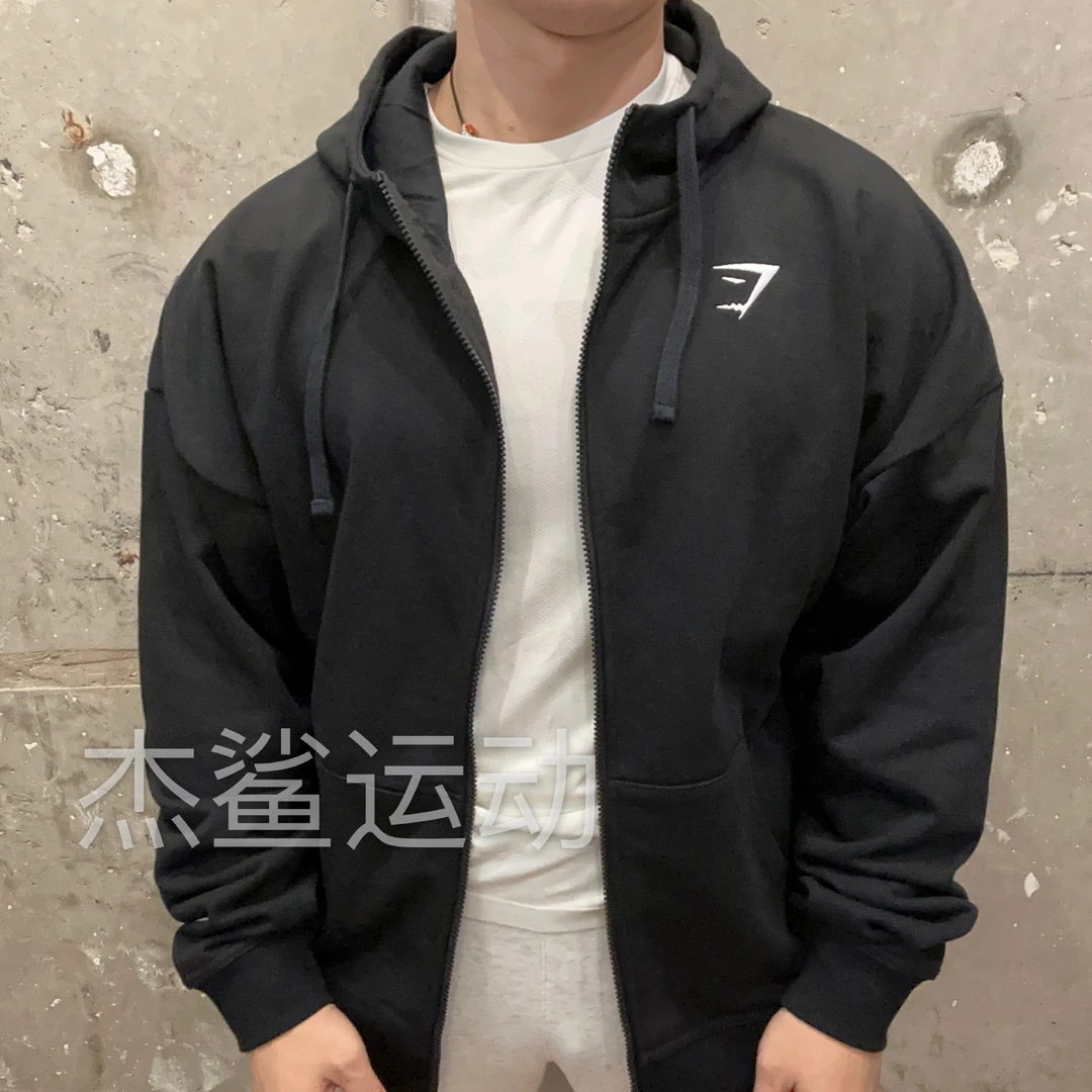 GYM鲨鱼Essential男女秋冬运动休闲刺绣标加绒简约宽松拉链外套