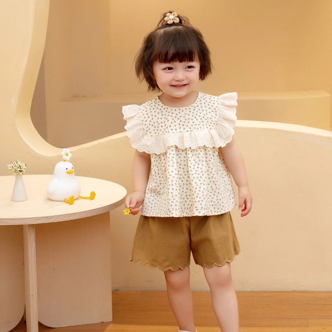 【田园少女】纯棉A类法式优雅纯棉透气女童夏装套装