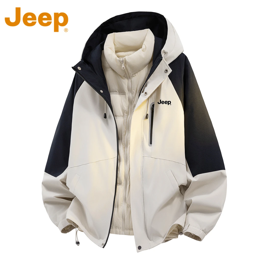 JEEP吉普户外三合一冲锋外套男款秋冬季90鸭绒羽绒内胆三防夹克衫