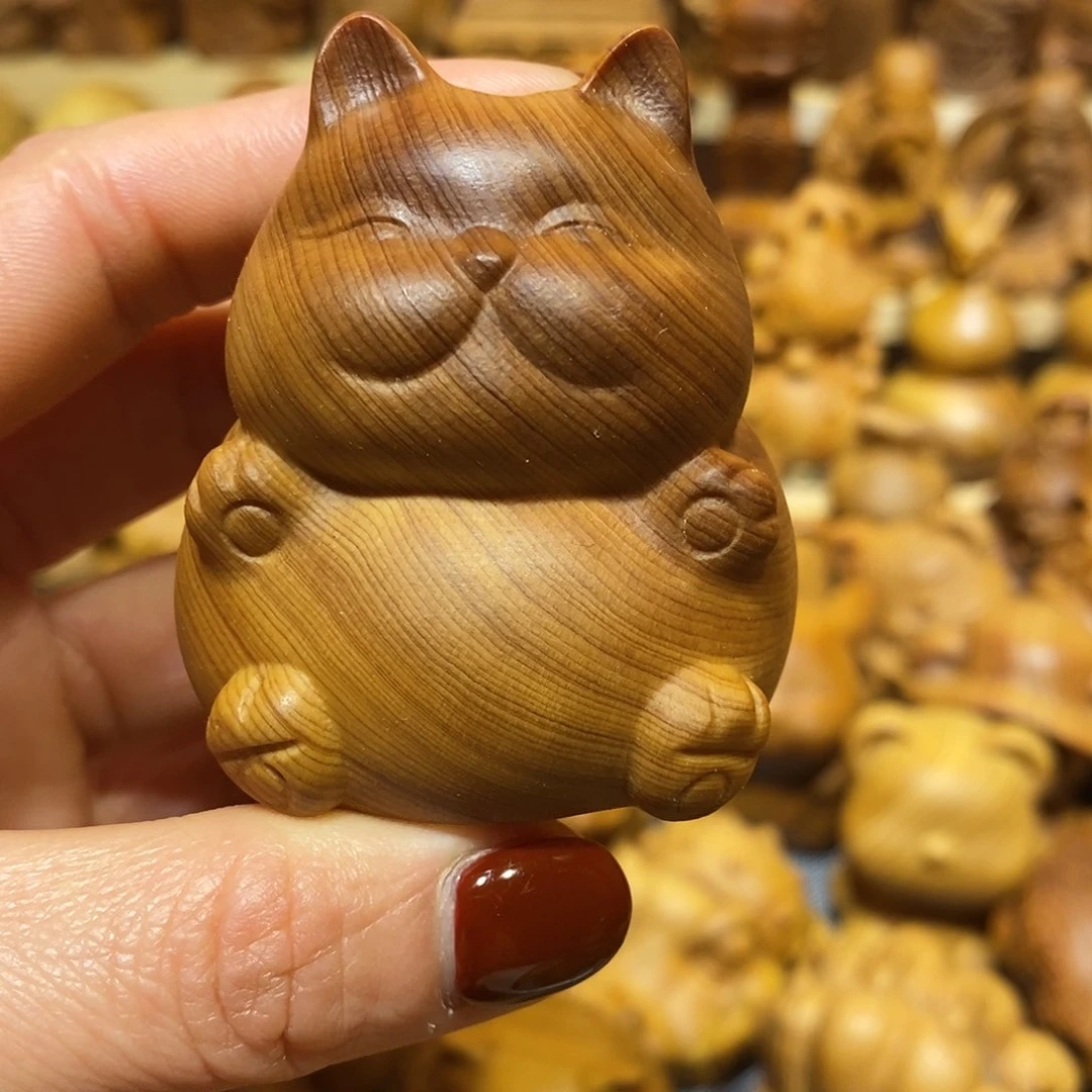 木月*崖柏手把件，猫