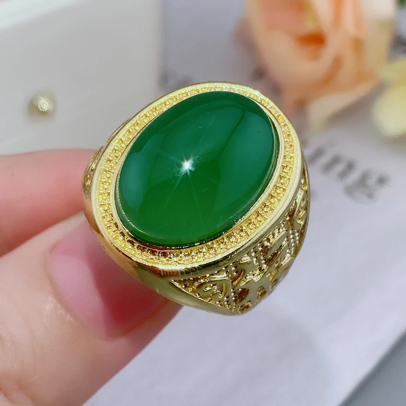 正品玛瑙玉髓戒指绿玉髓男女款大蛋面简约款活口戒指F722
