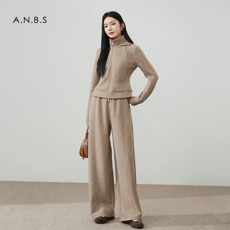 双面绵羊毛空气感套装2025冬女款保暖时尚休闲阔腿裤百搭连帽007