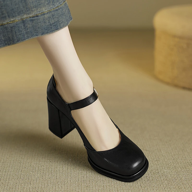 小个子增高8cm~气质防水台高跟鞋女士一字带玛丽珍鞋粗跟浅口单鞋