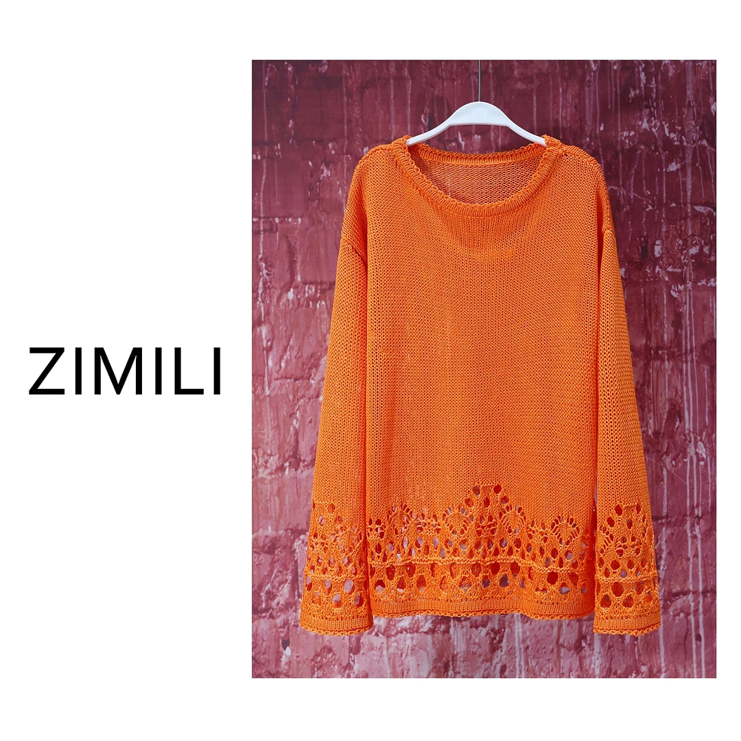 【亮哥女装】2025欧版《橙阳》爱玛橙镂空微透扩版针织衫6825