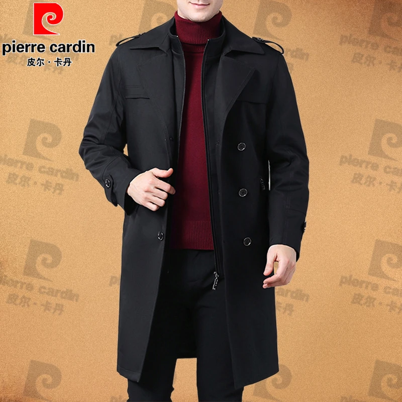 皮尔卡丹2025秋冬长款男士加厚风衣可拆卸加绒内胆时尚西装领大衣