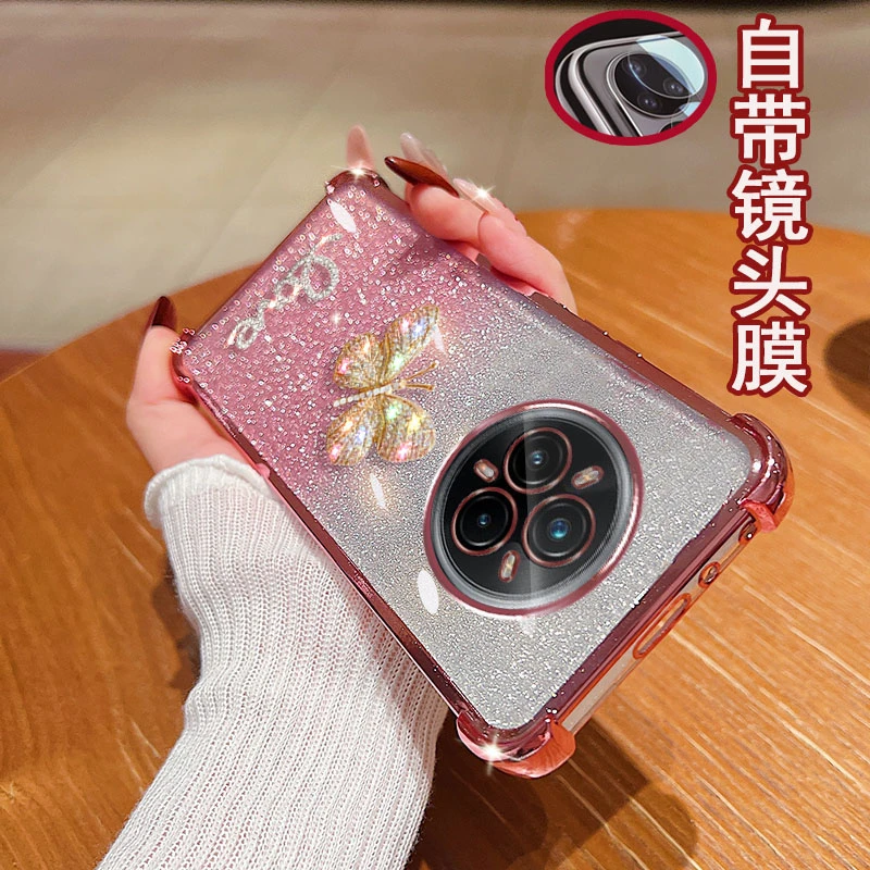 真我14pro+手机壳RMX5050镜头全包镶钻立体女新款蝴蝶防摔套透明