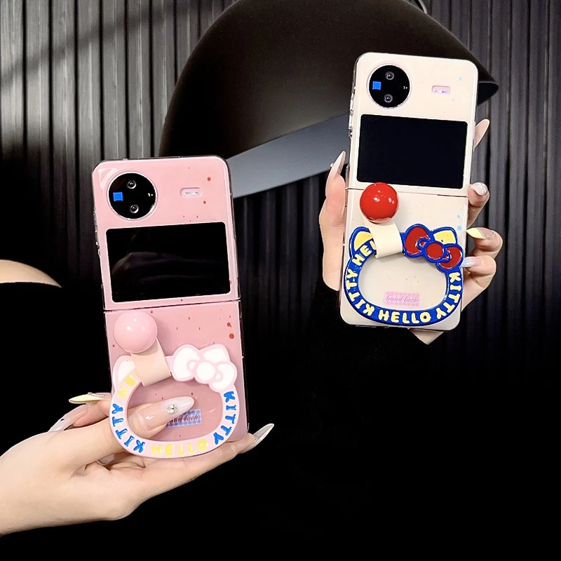 适用vivoxflip手机壳新款xflip套vivo泼墨可爱kt猫指环圈创意女款