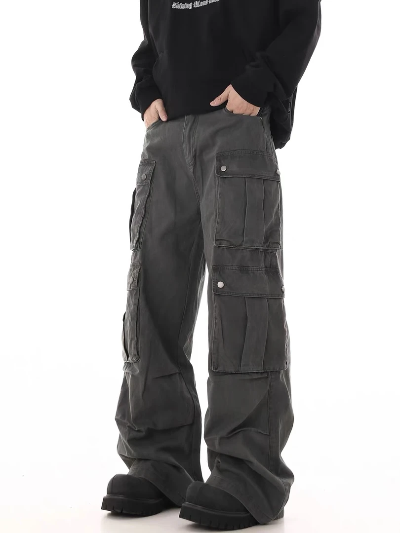 包帅的！平时不炸的价格！某保159！重工水洗口袋褶皱工装裤男女