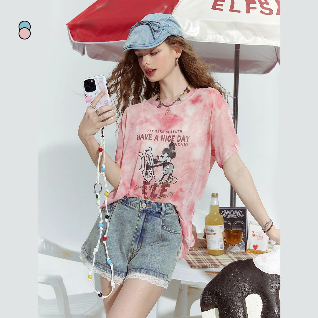 【芋总】妖精的口袋多巴胺系列夏季新款米奇印花扎染宽松