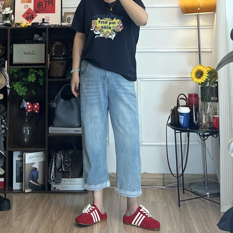 YZJ【八分直筒裤】夏季薄款高腰直筒遮胯显瘦高弹力半分休闲牛仔裤