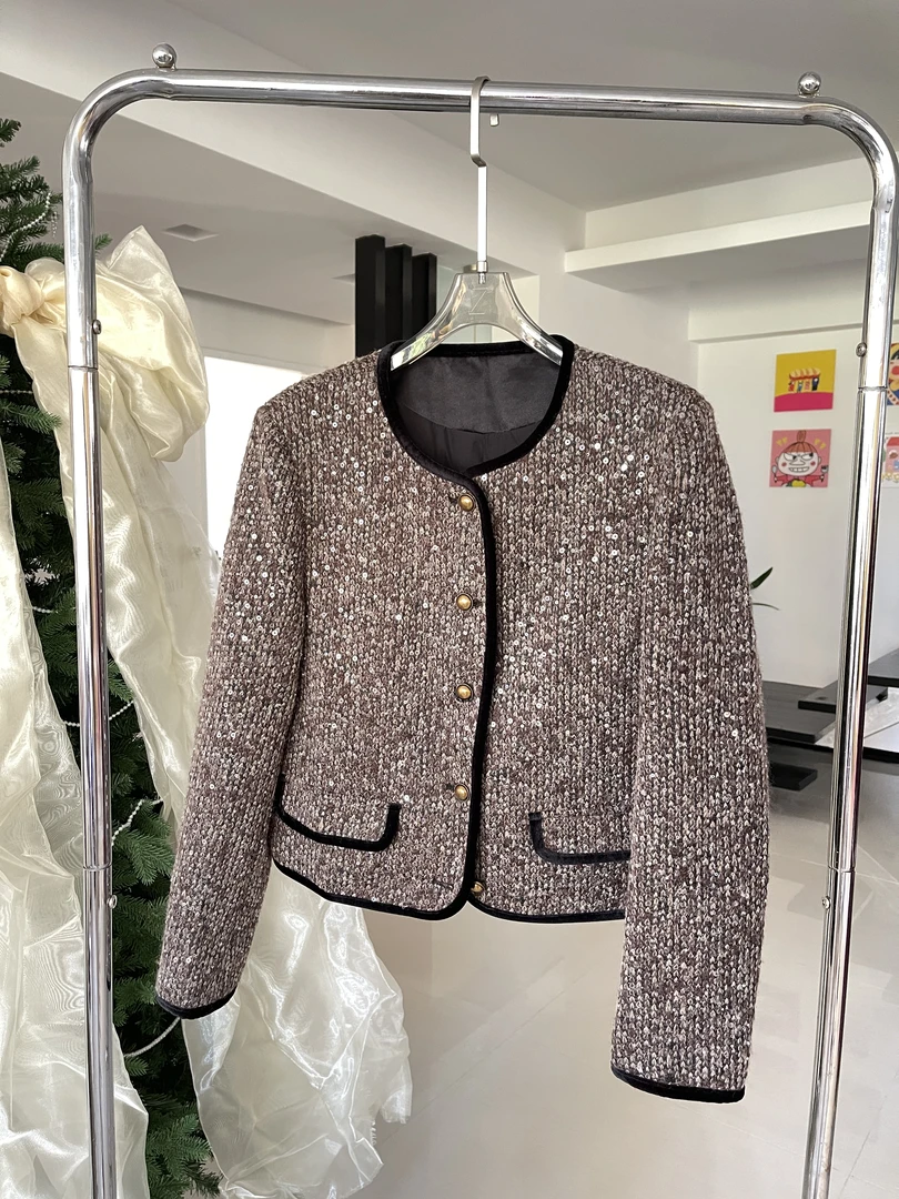 zhaoxiaopao/赵小泡小香风亮片气质时尚开衫外套