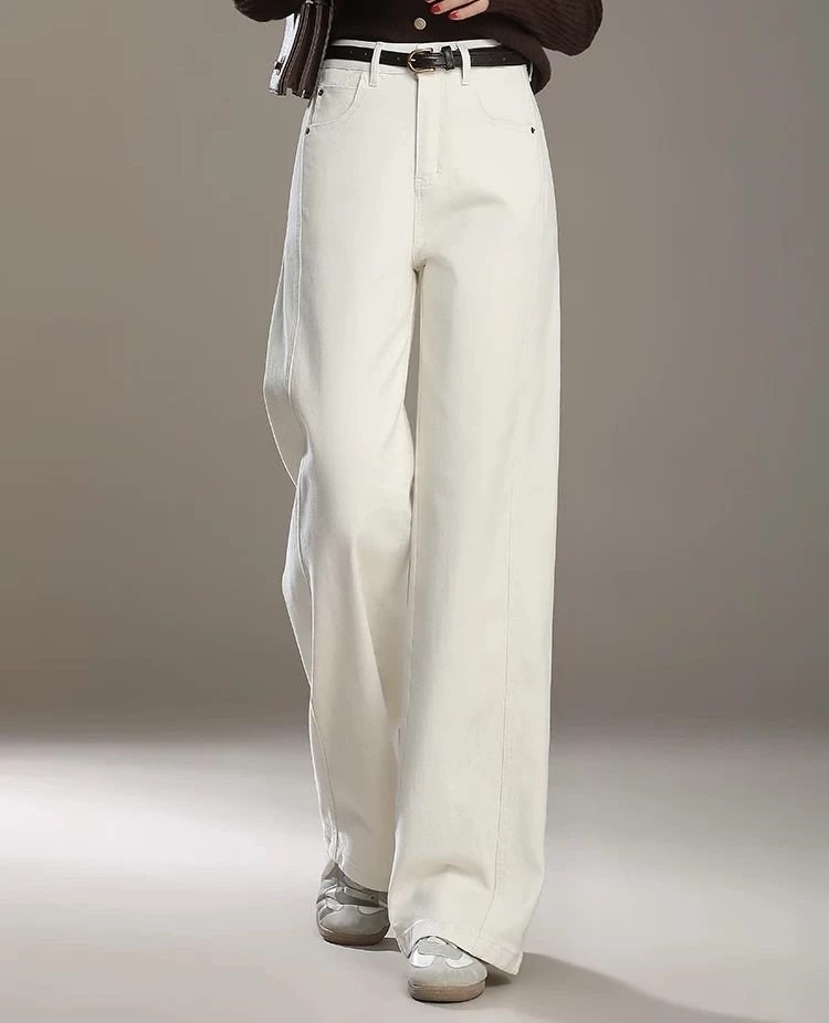 (2)直筒牛仔裤女新款高腰宽松显瘦阔腿裤白色百搭春夏