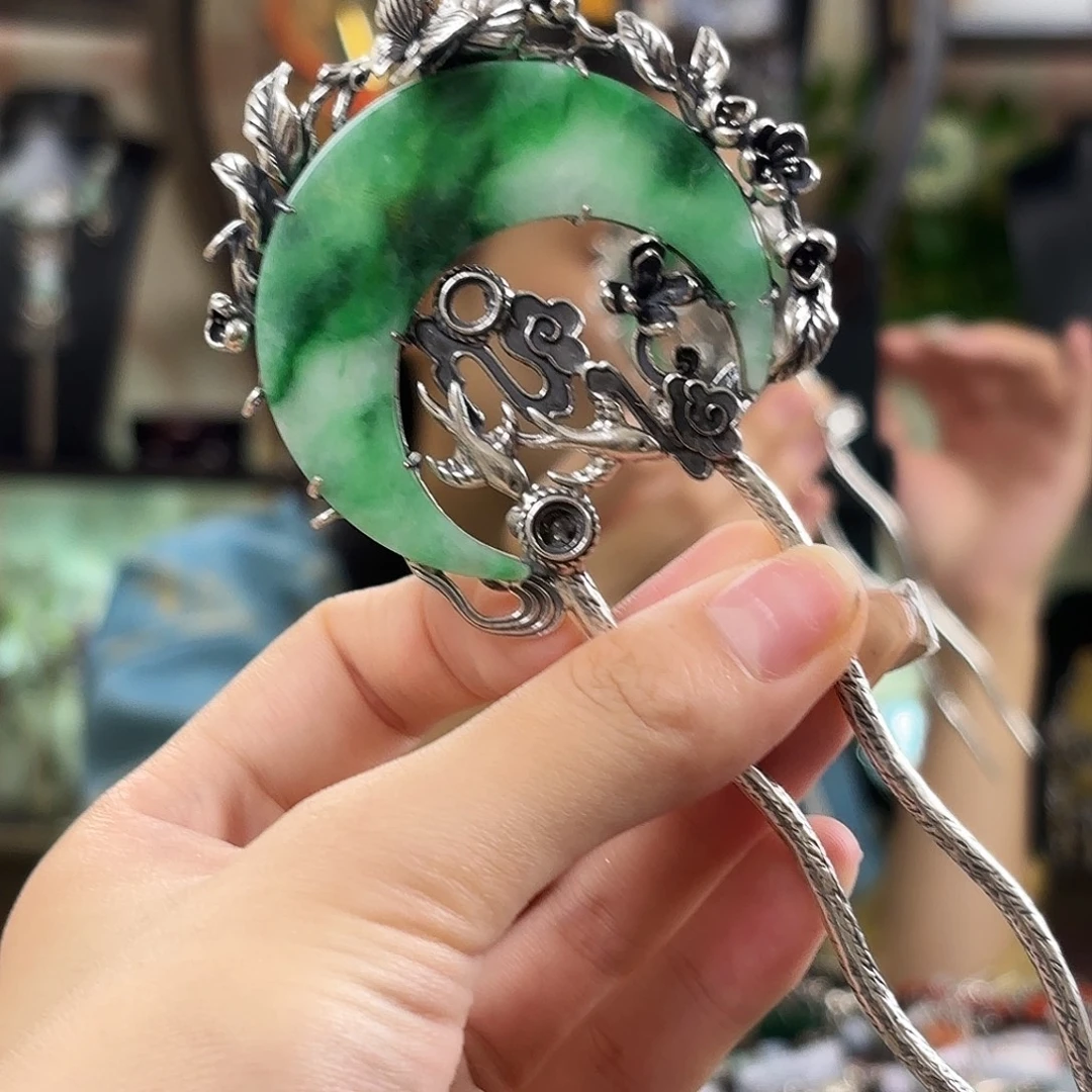 翡翠银S925镶嵌发饰翡翠