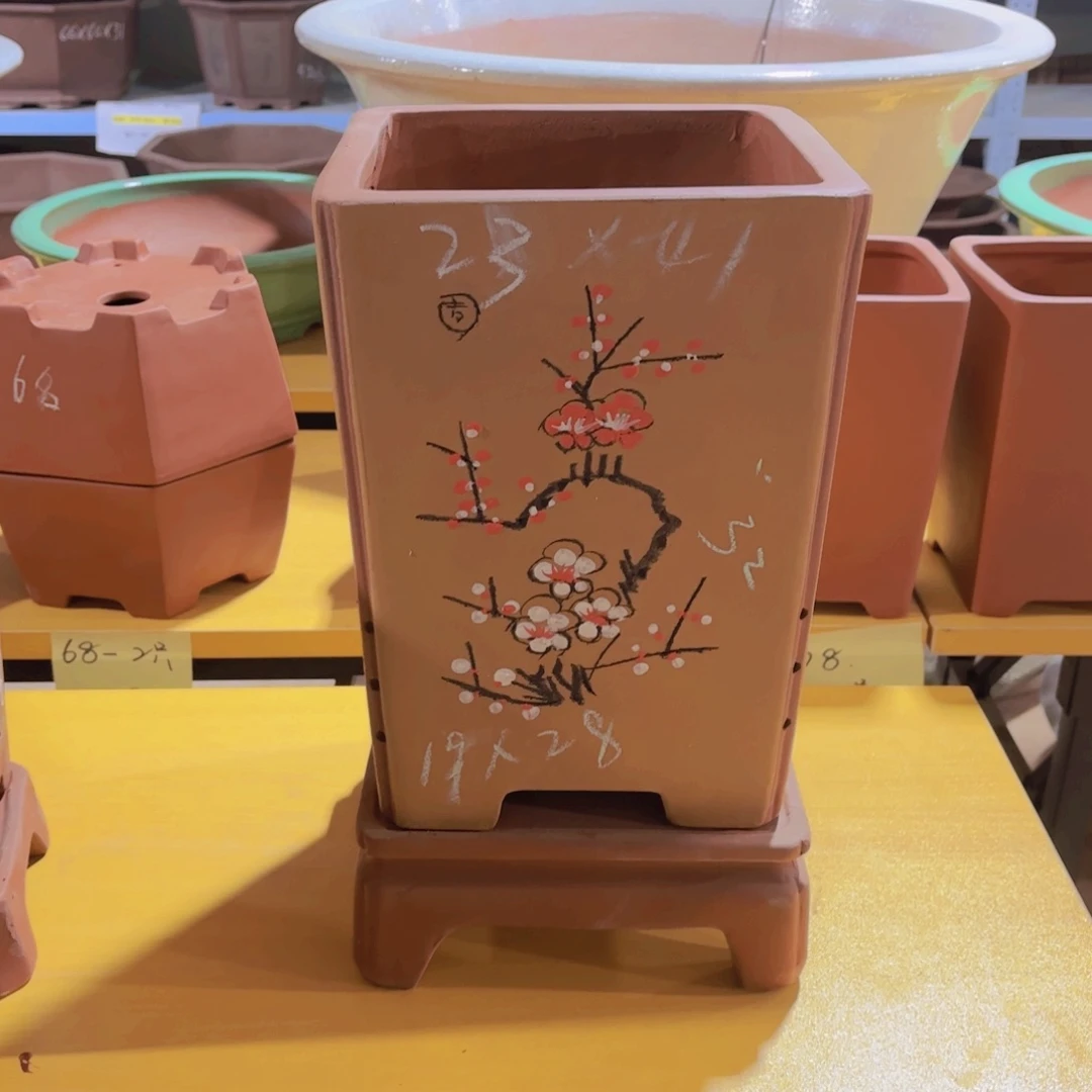 紫砂抽角带底座四方二个