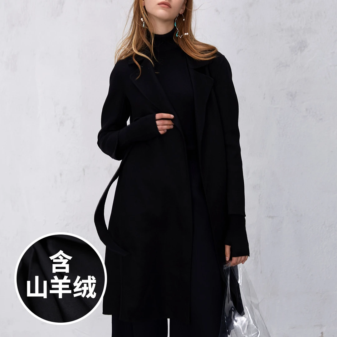 翻领长款修身通勤女士羊毛羊毛红色大衣