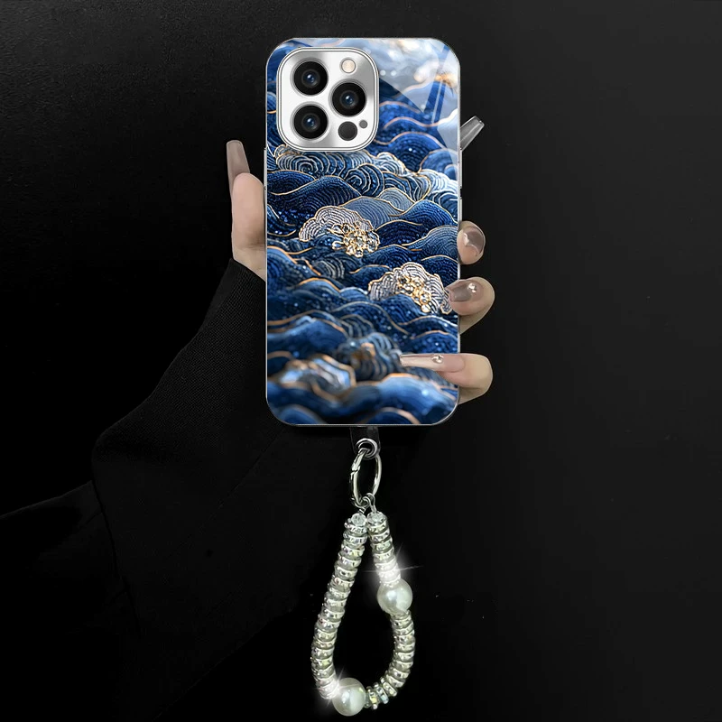 适用于苹果/oppo/华为/vivo/小米缂丝手绣电镀玻璃手链防摔手机壳