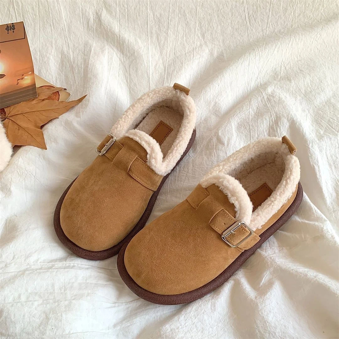 2025年新款复古勃肯鞋女厚底豆豆鞋保暖毛毛棉鞋加绒加厚棉鞋女软