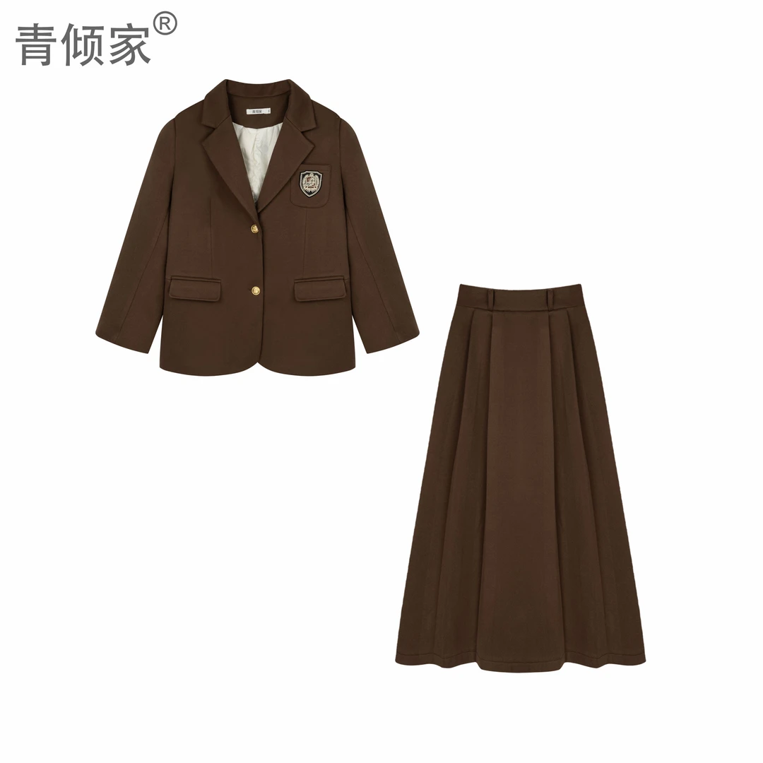 【新年新衣】冬季西装版英伦学院风JK制服羽绒外套半裙穿搭两件套