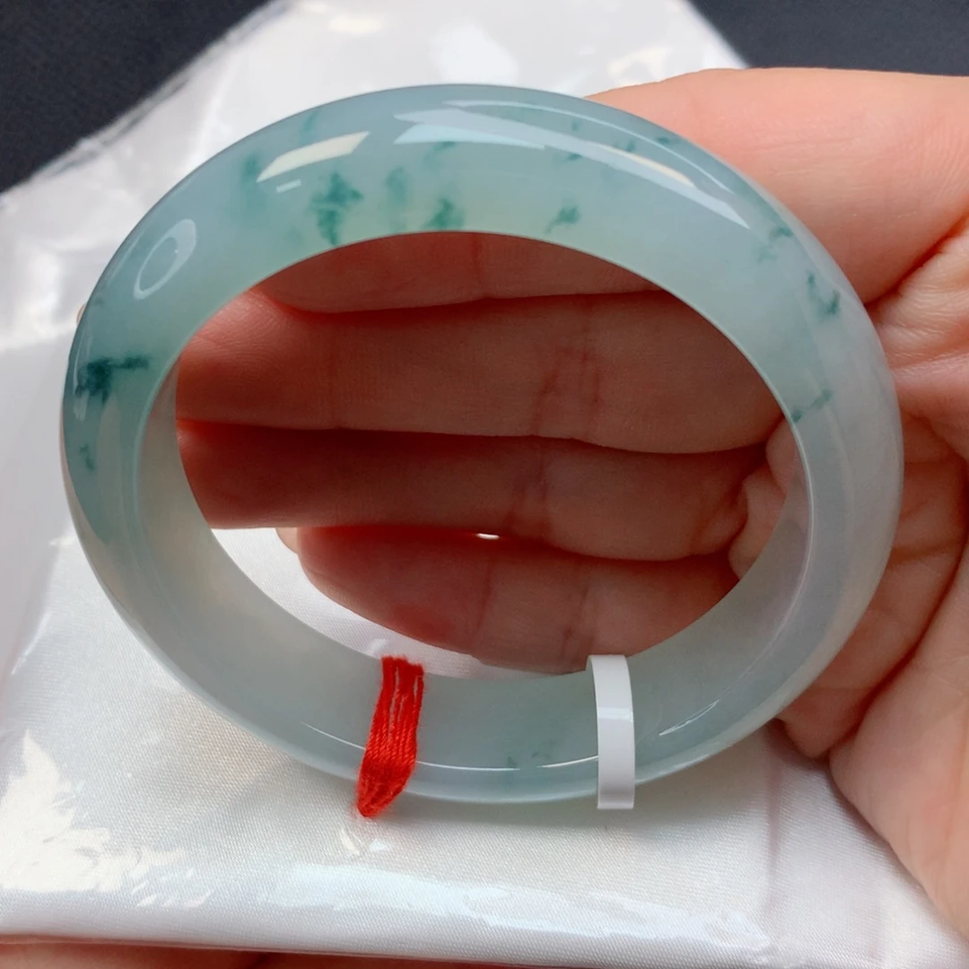 未镶嵌手镯翡翠52-53冰种起胶光蓝底飘花