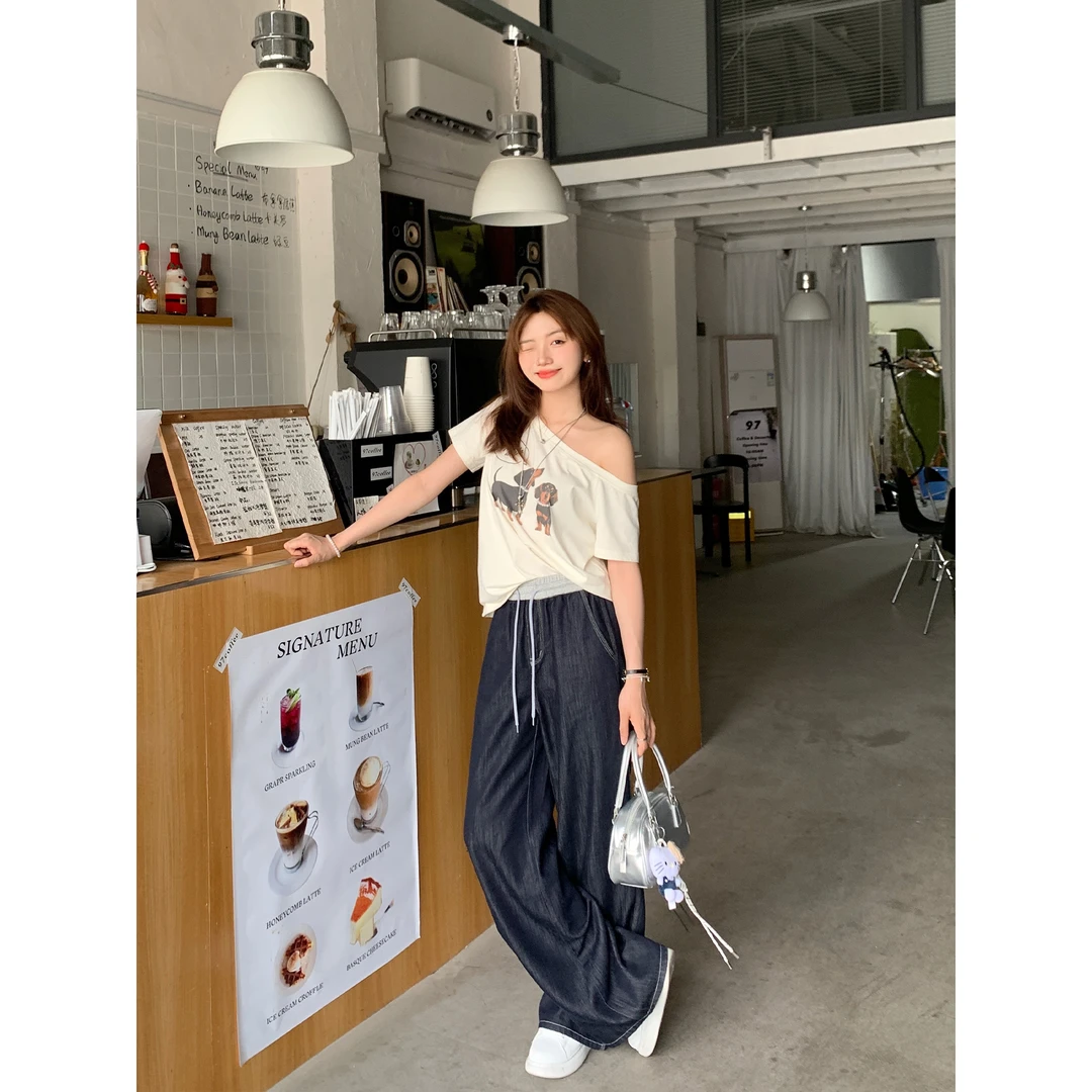 【福利清仓NO退NO换】切糕自制小个子夏季女小众通勤阔腿天丝牛仔裤