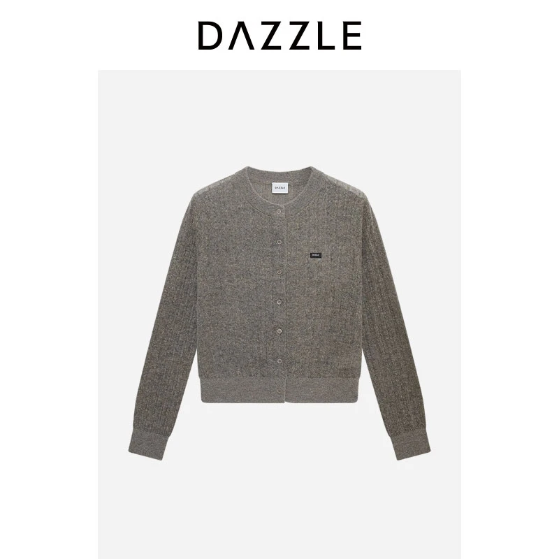 DAZZLE 地素奥莱毛衣冬季深卡其色针织绞花开衫2I4E561