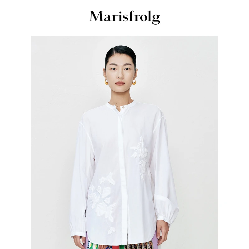 Marisfrolg玛丝菲尔印花时尚白色中国风女士春夏衬衫A1CX22169