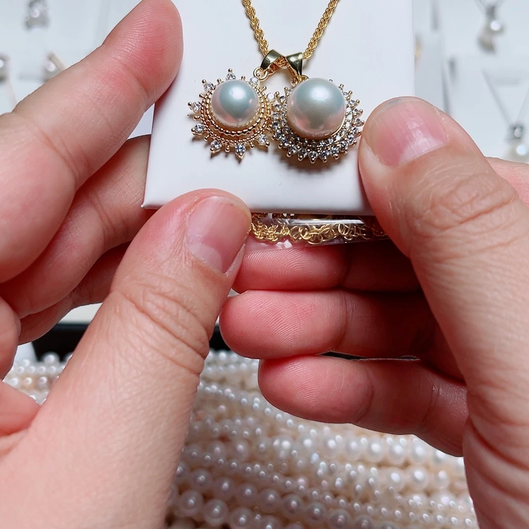 银S925镶嵌淡水珍珠耳饰