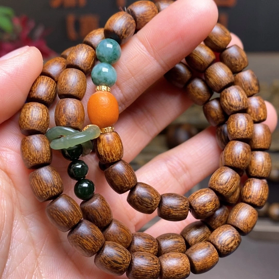 沉香手串越南芽庄白棋楠虫漏桶珠8设计