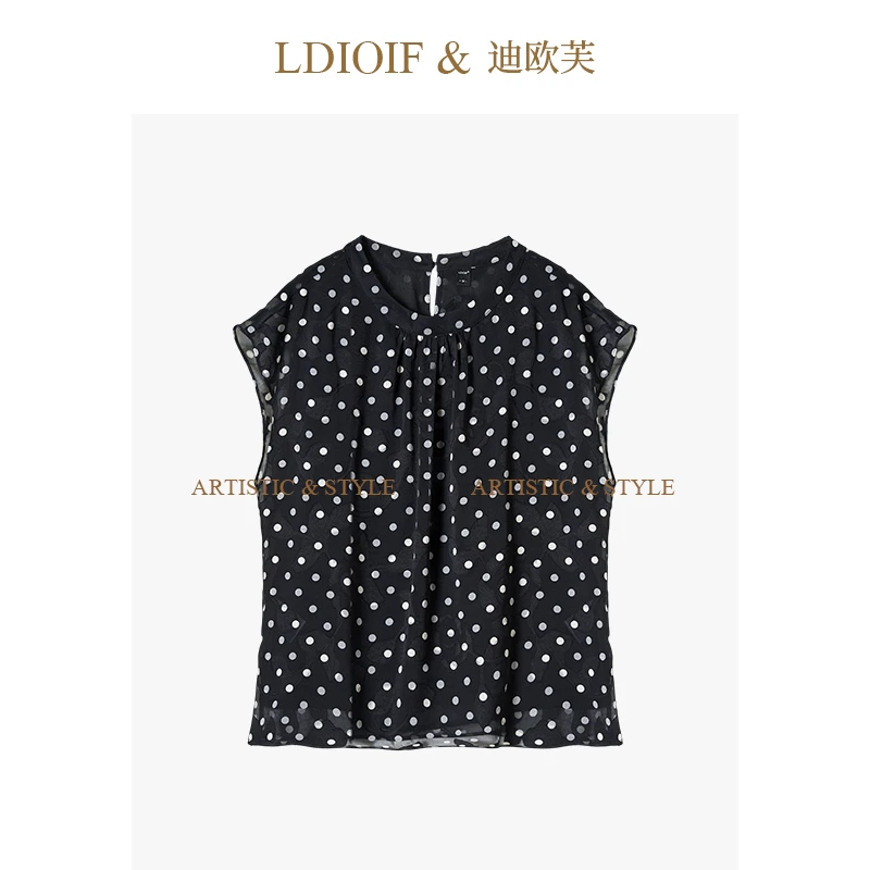 迪欧芙|法式波点烧花 / 定制乔其纱 立领短袖上衣#XSY18421