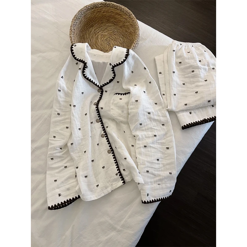 甜美少女卡通印花睡衣女秋季款长袖长裤家居服套装可爱小熊可外穿