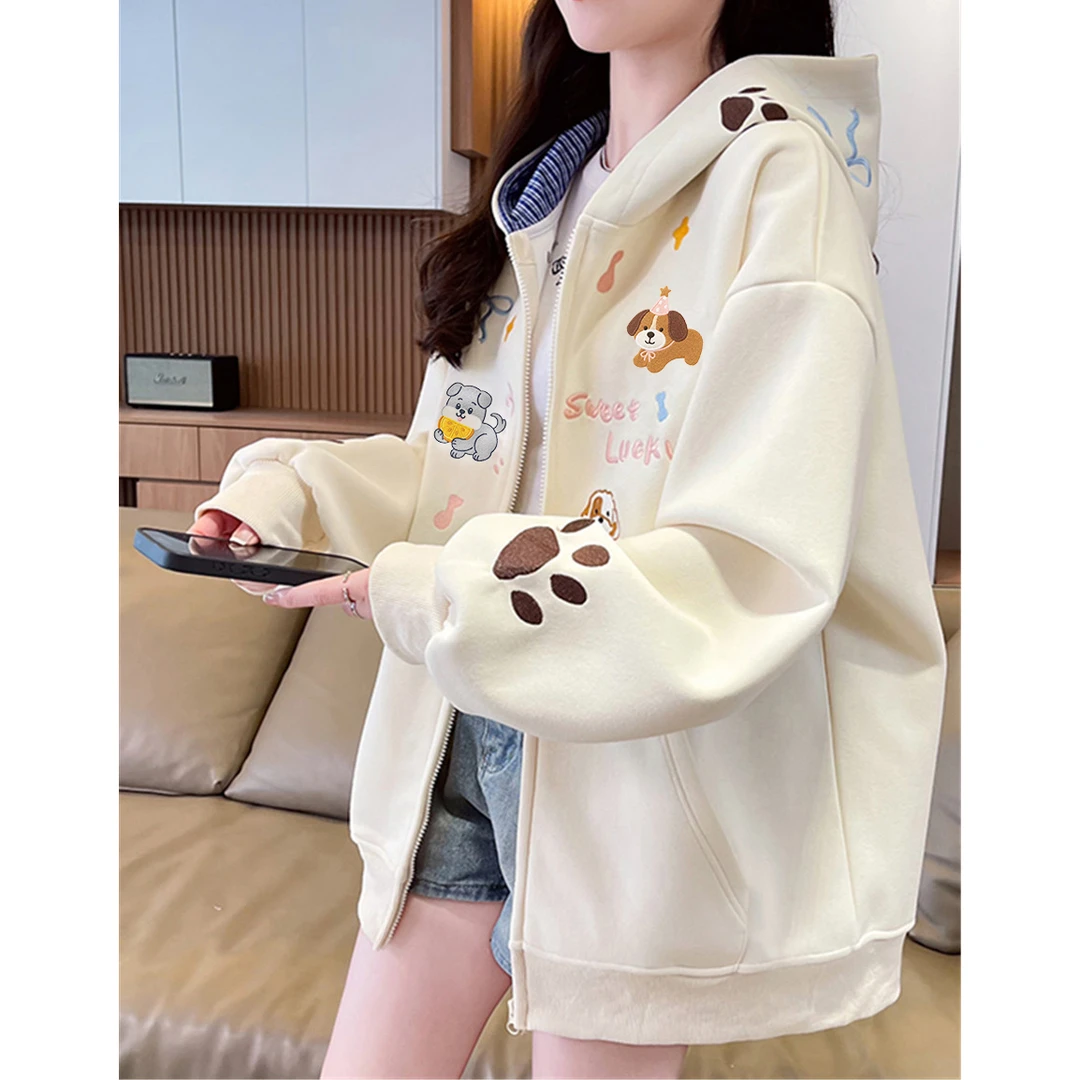 女童春秋外套2025新款青少年休闲百搭秋装刺绣连帽卫衣棒球服卫衣