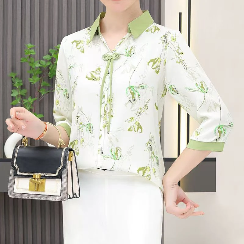 6086-夏季妈妈装七分袖洋气气质宽松中老年女装