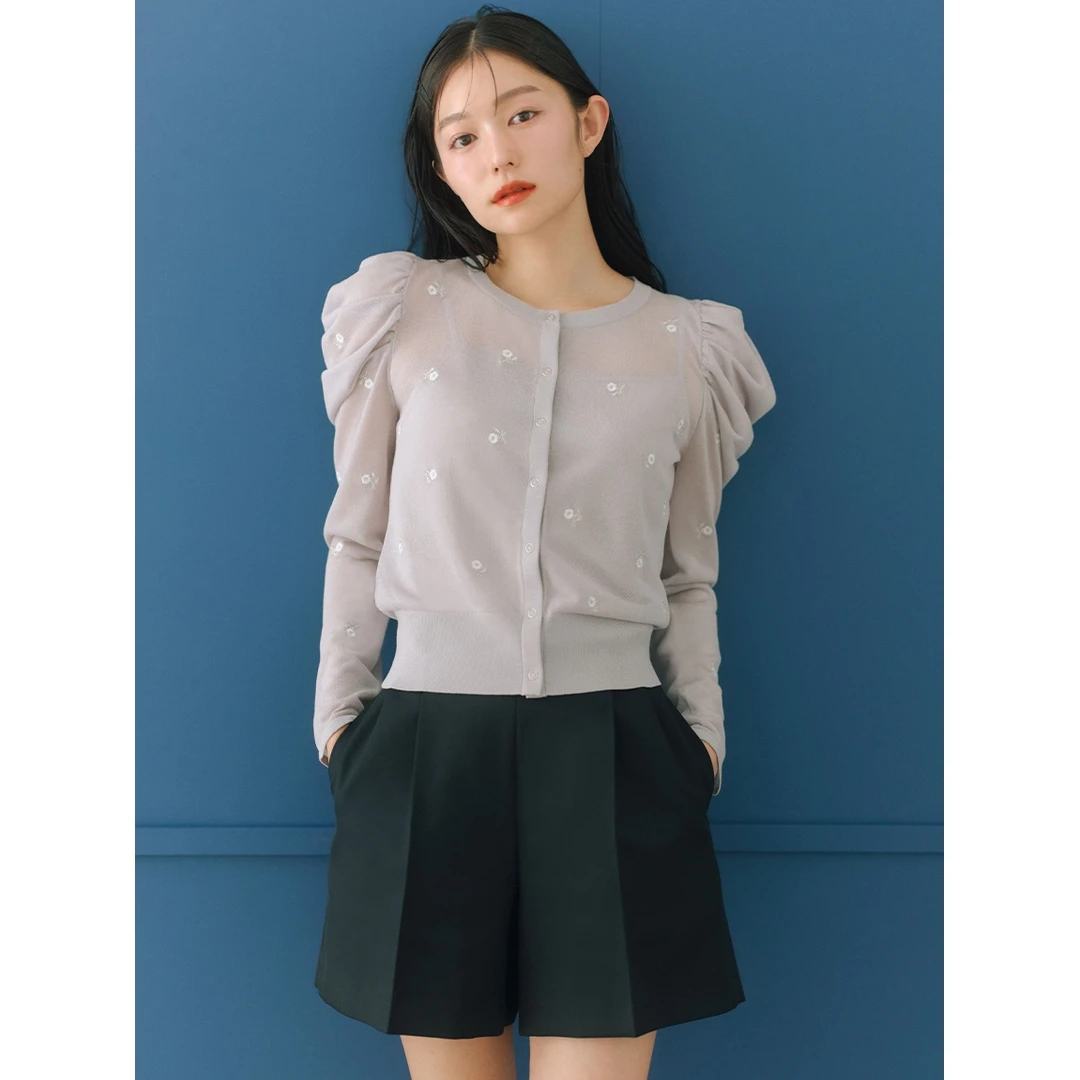 【MonTendre】C 秋季新款 优雅洋气清冷感圆领针织长袖花卉刺绣开衫