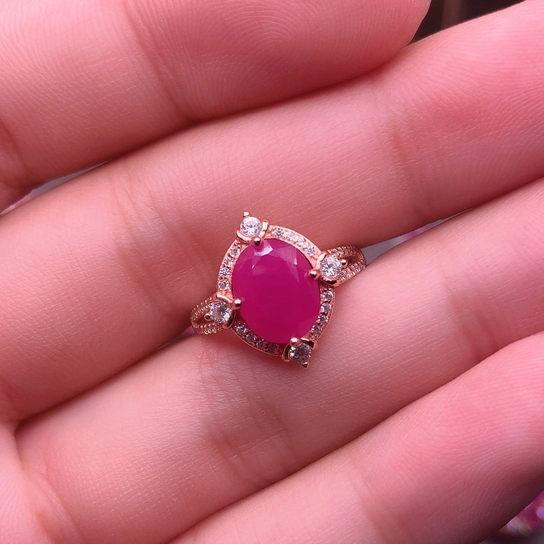 红宝石戒指银S925镶嵌