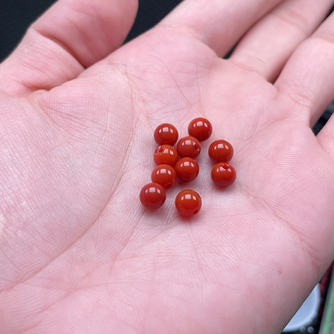 南红玛瑙6mm柿子红圆珠一组10颗未镶嵌