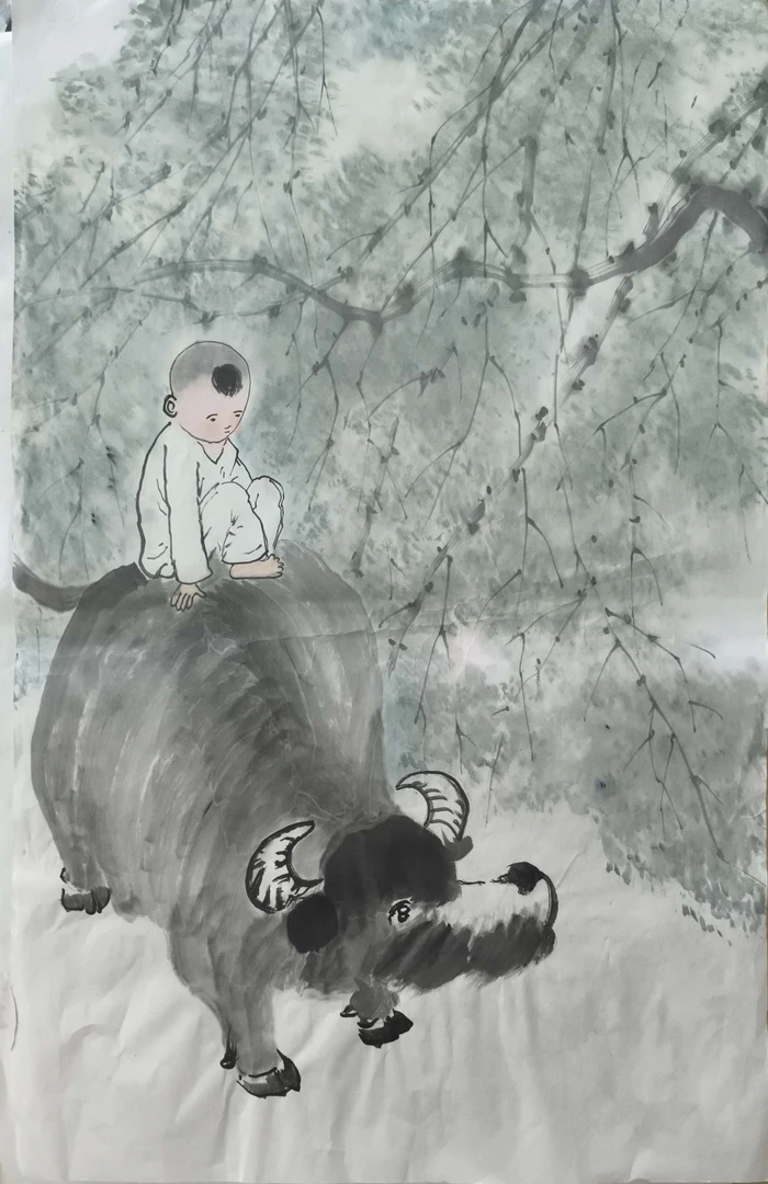 成品~牧童和牛，47*68