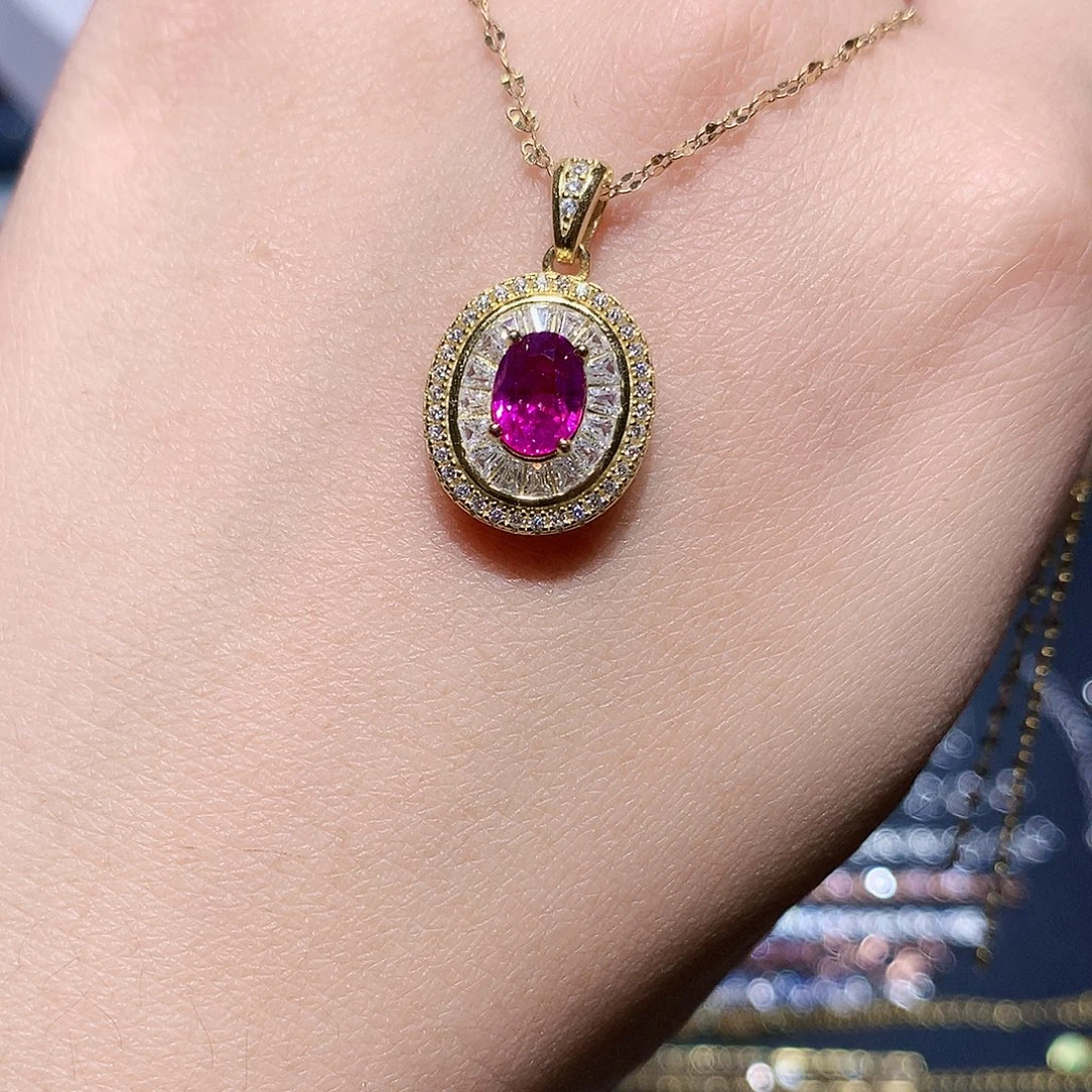 彩色蓝宝石吊坠(赠链)银S925镶嵌