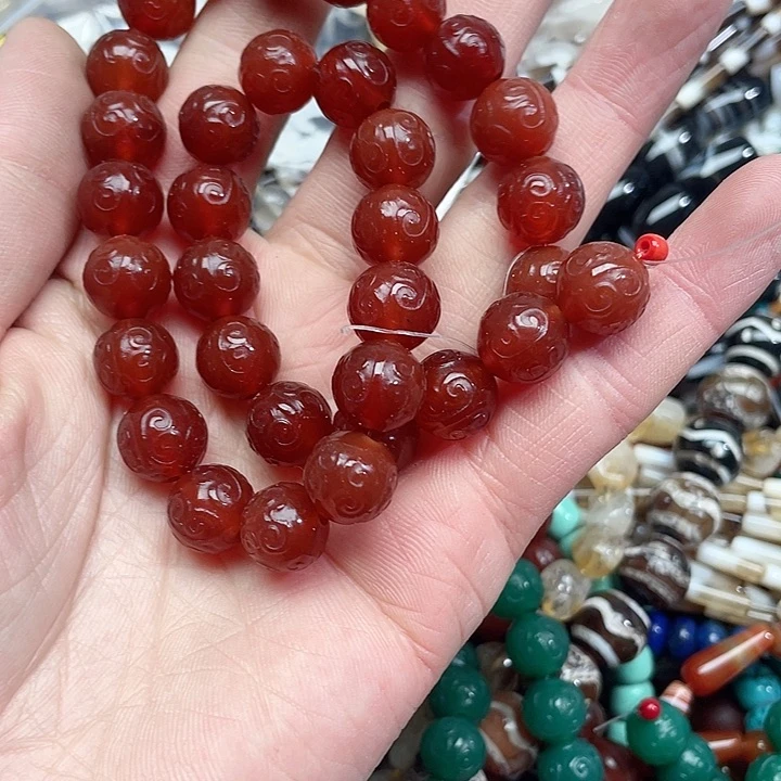 玛瑙/玉髓珠宝半成品未镶嵌川**竹一条12mm红玛瑙