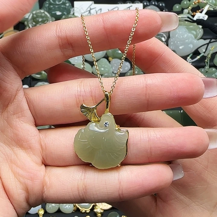 颈饰银S925镶嵌和田玉送链子送绳