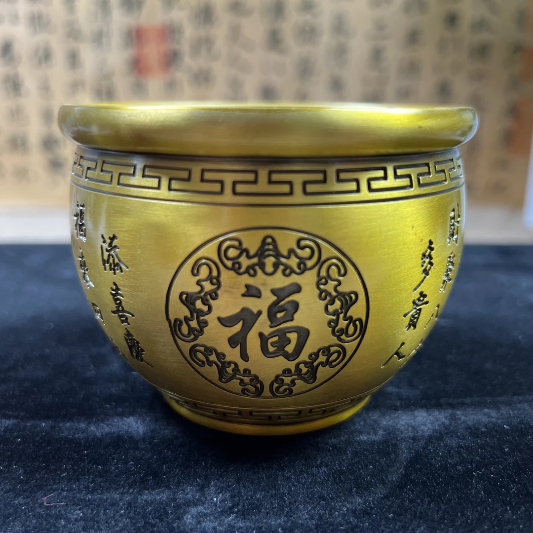 家居饰品现代工艺品DX08精美摆件当代复古摆件百福黄铜米缸