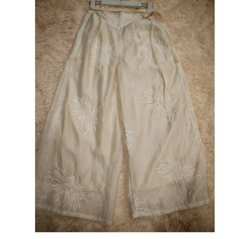 【司晨】新中式新款裤裙复古宽松阔腿裤刺绣高腰显瘦遮跨阔腿裤