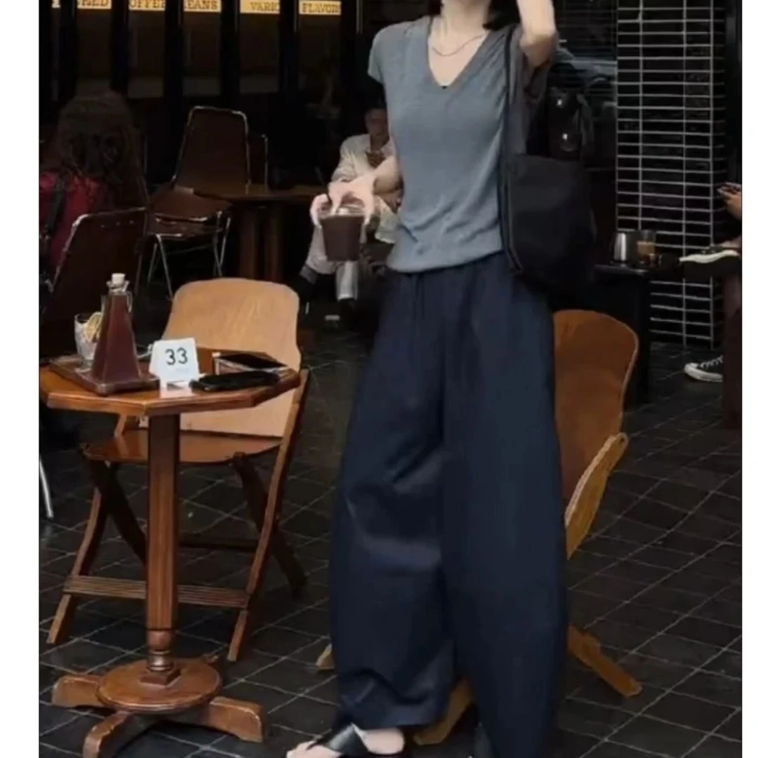 时尚百搭休闲潮流精品女装宽松上衣裤子套装纯色夏气质