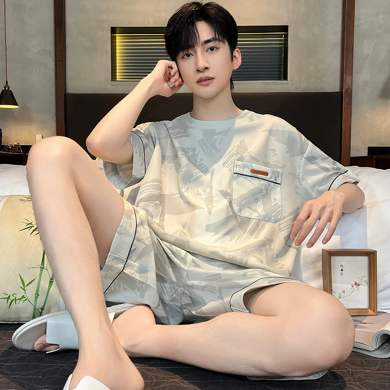 凉感莫代尔睡衣男士2025新款夏季天薄款冰丝短袖青少年家居服套装