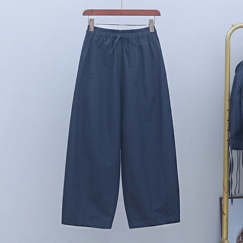 2025年夏季宽松阔腿抽绳女士休闲裤潮流百搭宽松九分裤显瘦哈伦裤